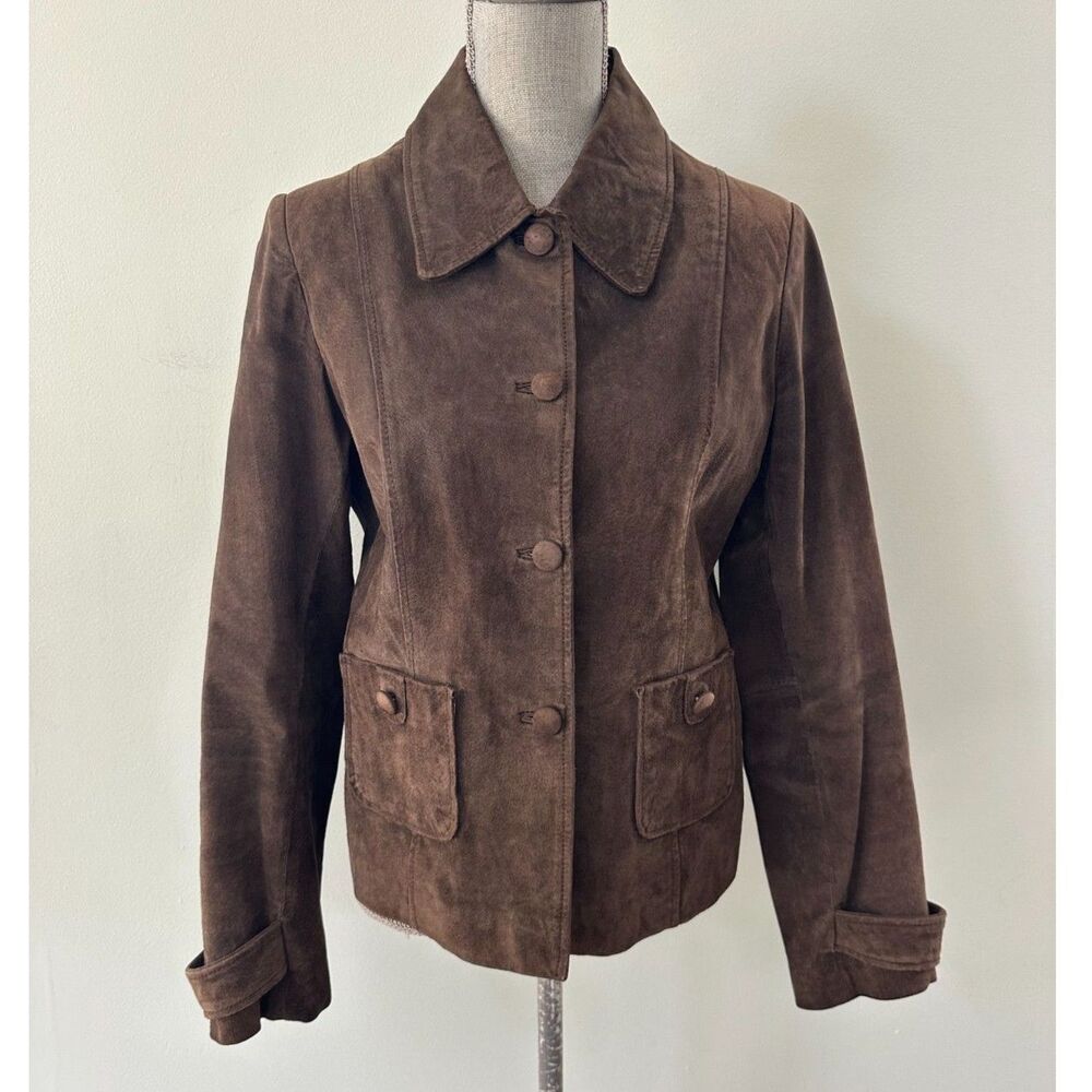 Vintage Brown Suede Genuine Leather Jacket size M 90s Minimalist Workwear